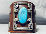 Hand Tooled Vintage Native American Navajo Turquoise Sterling Silver Ketoh Bracelet-Nativo Arts