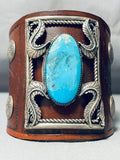 Hand Tooled Vintage Native American Navajo Turquoise Sterling Silver Ketoh Bracelet-Nativo Arts