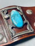 Hand Tooled Vintage Native American Navajo Turquoise Sterling Silver Ketoh Bracelet-Nativo Arts