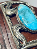 Hand Tooled Vintage Native American Navajo Turquoise Sterling Silver Ketoh Bracelet-Nativo Arts