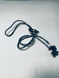 Harley Paquin Vintage Native American Zuni Jet Sterling Silver Bear Bolo Harley Paquin-Nativo Arts