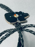 Harley Paquin Vintage Native American Zuni Jet Sterling Silver Bear Bolo Harley Paquin-Nativo Arts