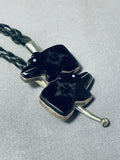 Harley Paquin Vintage Native American Zuni Jet Sterling Silver Bear Bolo Harley Paquin-Nativo Arts
