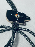 Harley Paquin Vintage Native American Zuni Jet Sterling Silver Bear Bolo Harley Paquin-Nativo Arts