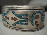 Heavier And Wide Vintage Navajo Turquoise Coral Native American Jewelry Silver Bracelet Old-Nativo Arts