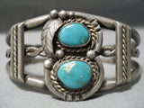 Heavier Thick Vintage Native American Navajo Blue Gem Turquoise Sterling Silver Coil Bracelet-Nativo Arts