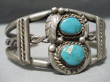Heavier Thick Vintage Native American Navajo Blue Gem Turquoise Sterling Silver Coil Bracelet-Nativo Arts