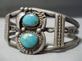 Heavier Thick Vintage Native American Navajo Blue Gem Turquoise Sterling Silver Coil Bracelet-Nativo Arts