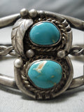 Heavier Thick Vintage Native American Navajo Blue Gem Turquoise Sterling Silver Coil Bracelet-Nativo Arts
