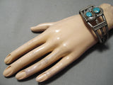 Heavier Thick Vintage Native American Navajo Blue Gem Turquoise Sterling Silver Coil Bracelet-Nativo Arts