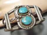 Heavier Thick Vintage Native American Navajo Blue Gem Turquoise Sterling Silver Coil Bracelet-Nativo Arts