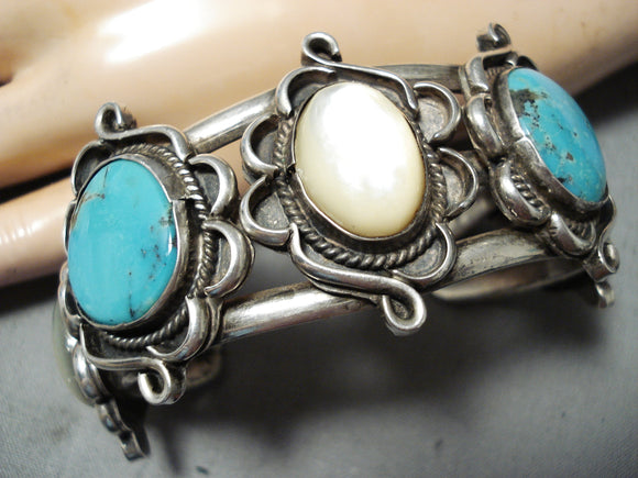 Heavier Vintage Native American Navajo Blue Diamond Turquoise Sterling Silver Bracelet-Nativo Arts