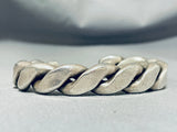 Heaviest Hand Woven Sterling Silver Vintage Native American Navajo Bracelet-Nativo Arts