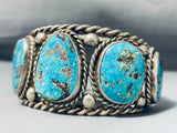 Heavy 127 Gram Vintage Native American Navajo Morenci Turquoise Sterling Silver Bracelet-Nativo Arts