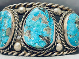 Heavy 127 Gram Vintage Native American Navajo Morenci Turquoise Sterling Silver Bracelet-Nativo Arts
