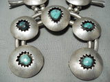 Heavy 248 Gram Vintage Native American Navajo Turquoise Sterling Silver Squash Blossom Necklace-Nativo Arts