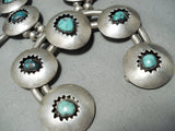 Heavy 248 Gram Vintage Native American Navajo Turquoise Sterling Silver Squash Blossom Necklace-Nativo Arts