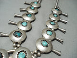 Heavy 248 Gram Vintage Native American Navajo Turquoise Sterling Silver Squash Blossom Necklace-Nativo Arts