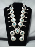 Heavy 248 Gram Vintage Native American Navajo Turquoise Sterling Silver Squash Blossom Necklace-Nativo Arts