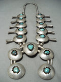 Heavy 248 Gram Vintage Native American Navajo Turquoise Sterling Silver Squash Blossom Necklace-Nativo Arts