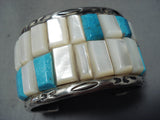 Heavy 82 Grams Vintage Native American Navajo Turquoise Sterling Silver Bracelet Old-Nativo Arts