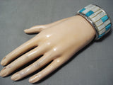 Heavy 82 Grams Vintage Native American Navajo Turquoise Sterling Silver Bracelet Old-Nativo Arts