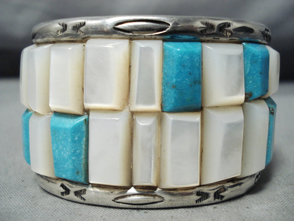 Heavy 82 Grams Vintage Native American Navajo Turquoise Sterling Silver Bracelet Old-Nativo Arts