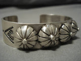 Heavy And Thick!! Native American Navajo Repoussed Button Sterling Silver Bracelet-Nativo Arts