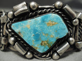 Heavy And Thick!! Vintage Native American Navajo #8 Turquoise Sterling Silver Bracelet Old-Nativo Arts