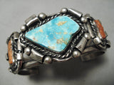 Heavy And Thick!! Vintage Native American Navajo #8 Turquoise Sterling Silver Bracelet Old-Nativo Arts