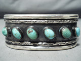 Heavy Authentic Vintage Native American Navajo Slanted Turquoise Sterling Silver Bracelet-Nativo Arts