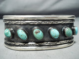 Heavy Authentic Vintage Native American Navajo Slanted Turquoise Sterling Silver Bracelet-Nativo Arts