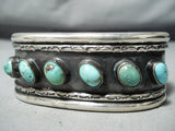 Heavy Authentic Vintage Native American Navajo Slanted Turquoise Sterling Silver Bracelet-Nativo Arts
