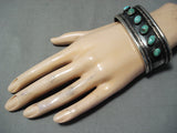 Heavy Authentic Vintage Native American Navajo Slanted Turquoise Sterling Silver Bracelet-Nativo Arts