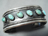 Heavy Authentic Vintage Native American Navajo Slanted Turquoise Sterling Silver Bracelet-Nativo Arts