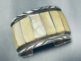Heavy Best Vintage Native American Navajo Pearl Inlay Sterling Silver Bracelet-Nativo Arts