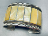Heavy Best Vintage Native American Navajo Pearl Inlay Sterling Silver Bracelet-Nativo Arts