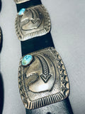 Heavy Brownbear Vintage Native American Navajo Turquoise Sterling Silver Concho Belt-Nativo Arts