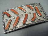 Heavy Chunky Coral Vintage Native American Navajo Sterling Silver Buckle Old-Nativo Arts