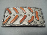 Heavy Chunky Coral Vintage Native American Navajo Sterling Silver Buckle Old-Nativo Arts