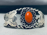 Heavy Coiled Coral Vintage Native American Navajo Sterling Silver Flank Bracelet-Nativo Arts