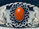 Heavy Coiled Coral Vintage Native American Navajo Sterling Silver Flank Bracelet-Nativo Arts