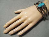Heavy Coiled Thick Vintage Native American Navajo Turquoise Sterling Silver Bracelet Old-Nativo Arts