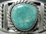 Heavy Coiled Vintage Native American Navajo Carico Lake Turquoise Sterling Silver Bracelet Old-Nativo Arts