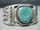 Heavy Coiled Vintage Native American Navajo Carico Lake Turquoise Sterling Silver Bracelet Old-Nativo Arts