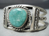 Heavy Coiled Vintage Native American Navajo Carico Lake Turquoise Sterling Silver Bracelet Old-Nativo Arts