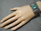 Heavy Coiled Vintage Native American Navajo Carico Lake Turquoise Sterling Silver Bracelet Old-Nativo Arts