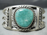 Heavy Coiled Vintage Native American Navajo Carico Lake Turquoise Sterling Silver Bracelet Old-Nativo Arts