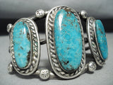 Heavy Coiled Vintage Native American Navajo Triple Blue Turquoise Sterling Silver Bracelet-Nativo Arts
