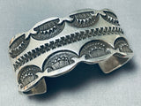 Heavy Deep Stamp Native American Navajo Family Sterling Silver Thick Bracelet-Nativo Arts